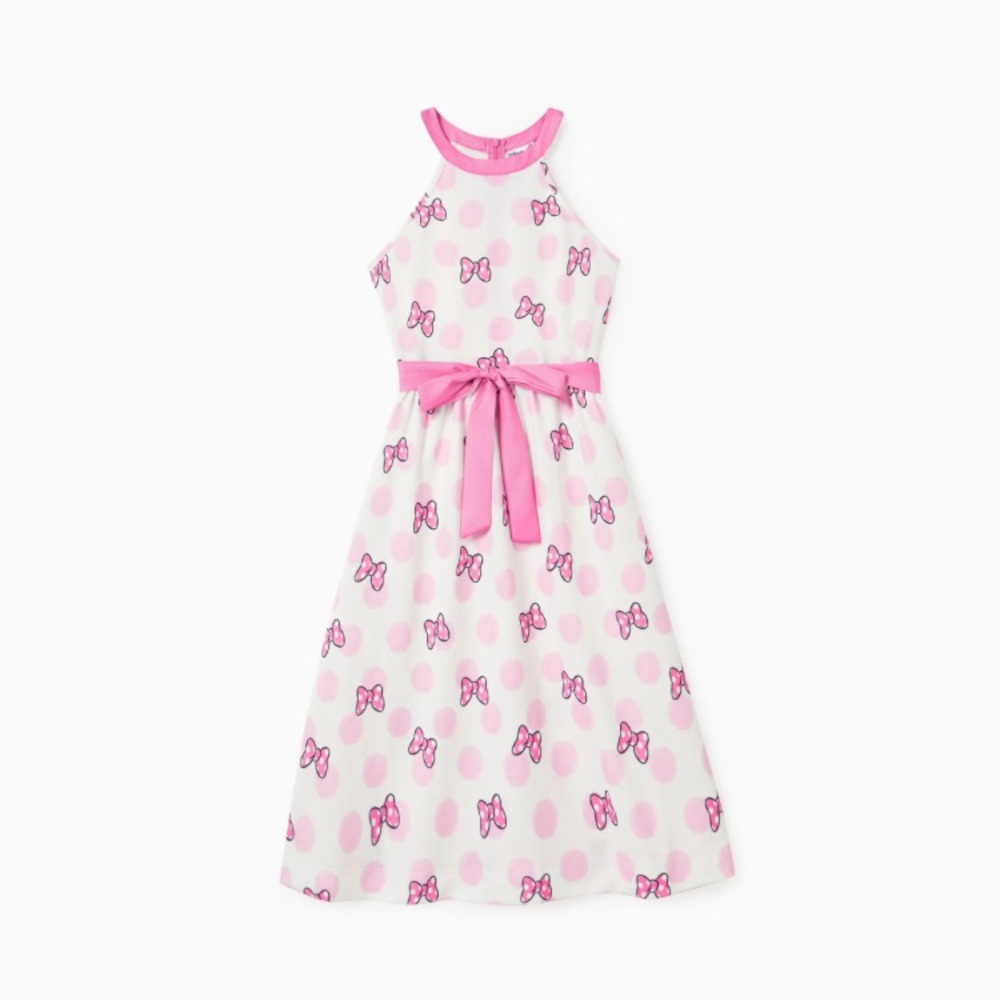 Disney Mickey and Friends Sweet Bow Polka dots Print Pink Sleeveless Dress